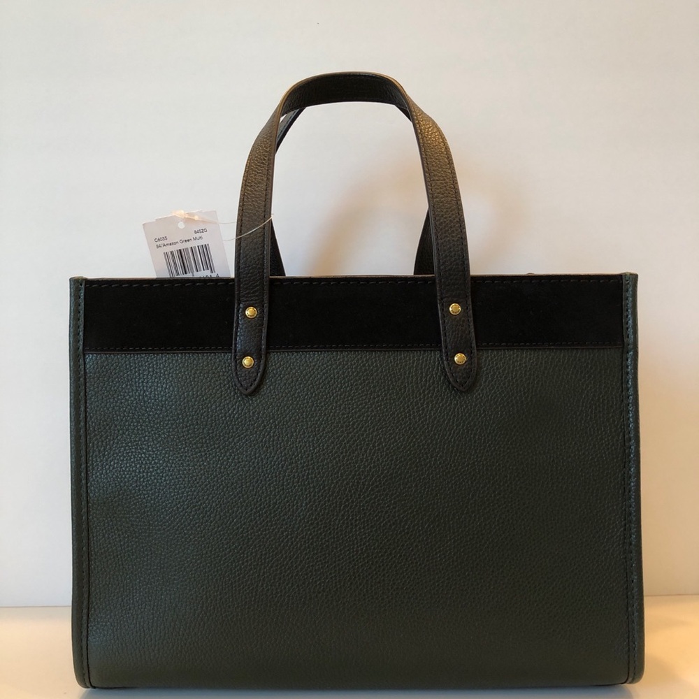 NWT Coach Leather Field Tote 30 In Colorblock With Coach Badge-Amazon Green Mult - Picture 3 of 12